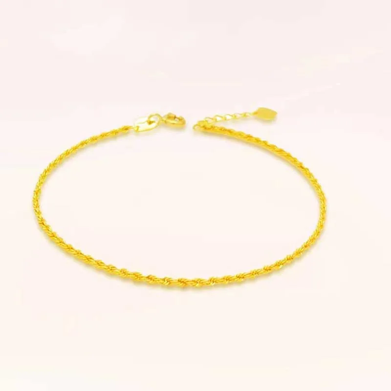 Trendy 15.5-17.5cm Real 22K Gold Rope Bracelet for Women Girls Jewellry Au916 Yellow Gold Chain Bracelets Bangle Birthday Gift