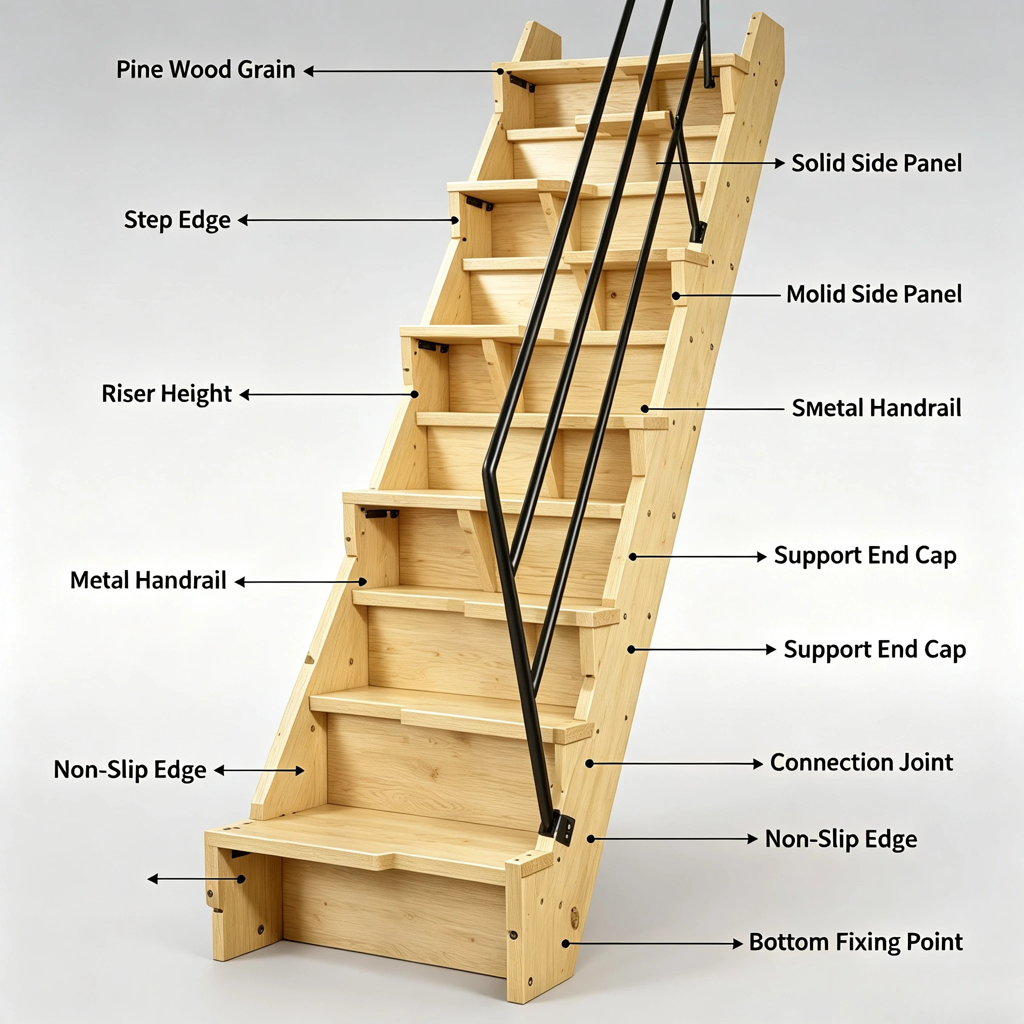 Imported Solid Wood Indoor Loft Stairs, Chinese Minimalist Space-Saving Step Ladder for Small Apartment Duplex Attic Home Indoor