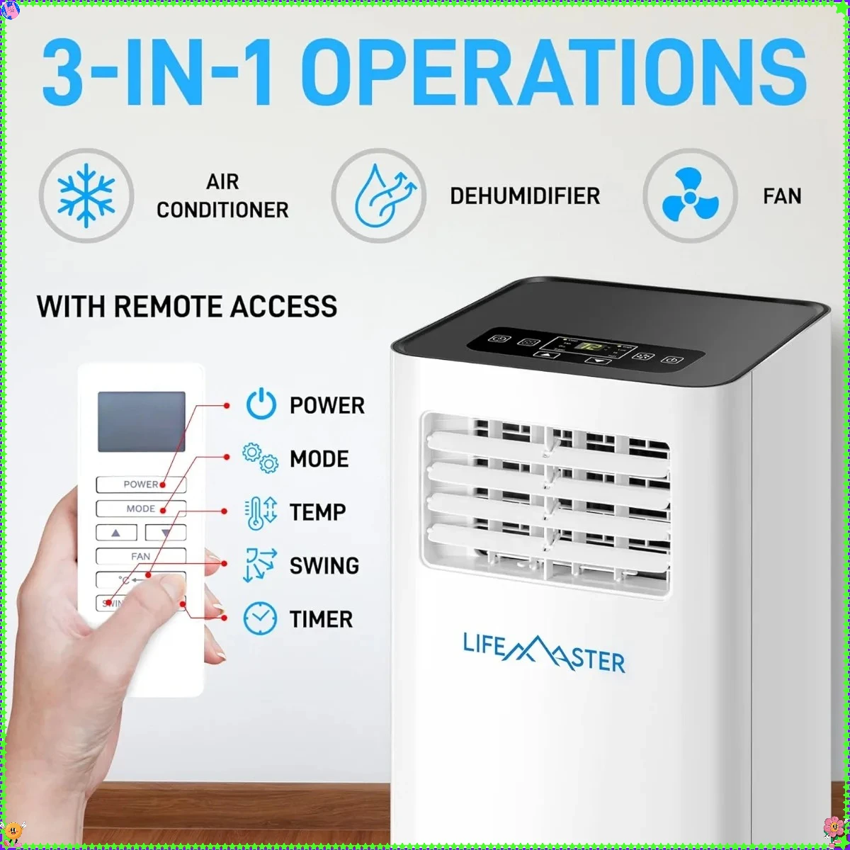 ポータブルエアコン 8000 BTU、3-in-1 エアコンユニット、リモコンとキット付き、最大350平方フィートの部屋/寝室/オフィス用、冷却ファンと除湿機