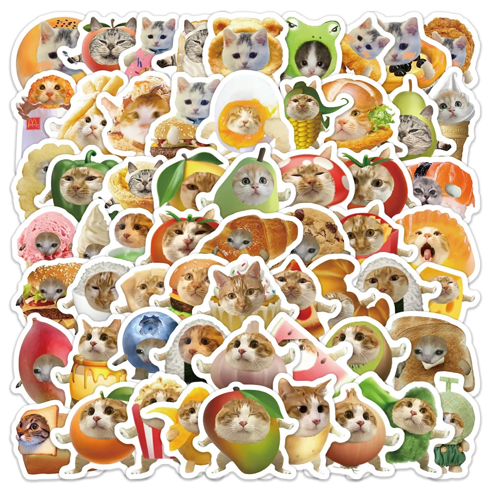 10/30/60pcs Funny Cute Fruit Food Cat Meme Stickers Waterproof Graffiti DIY Water Bottle Fridge Phone Case Decals for Kids Toy