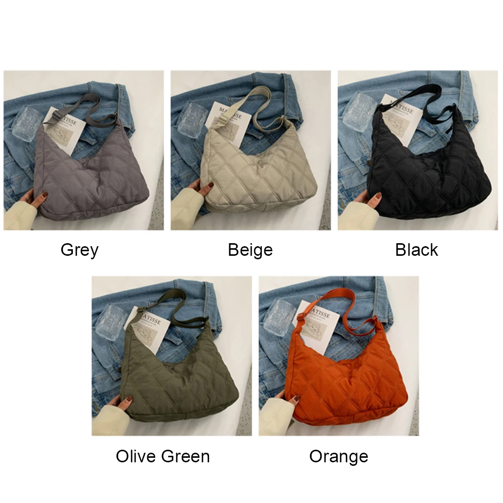 

Women Padded Shoulder Bag Solid Color Quilted Simple Commuting Bag Adjustable Strap Large Capacity for Autumn Winter
