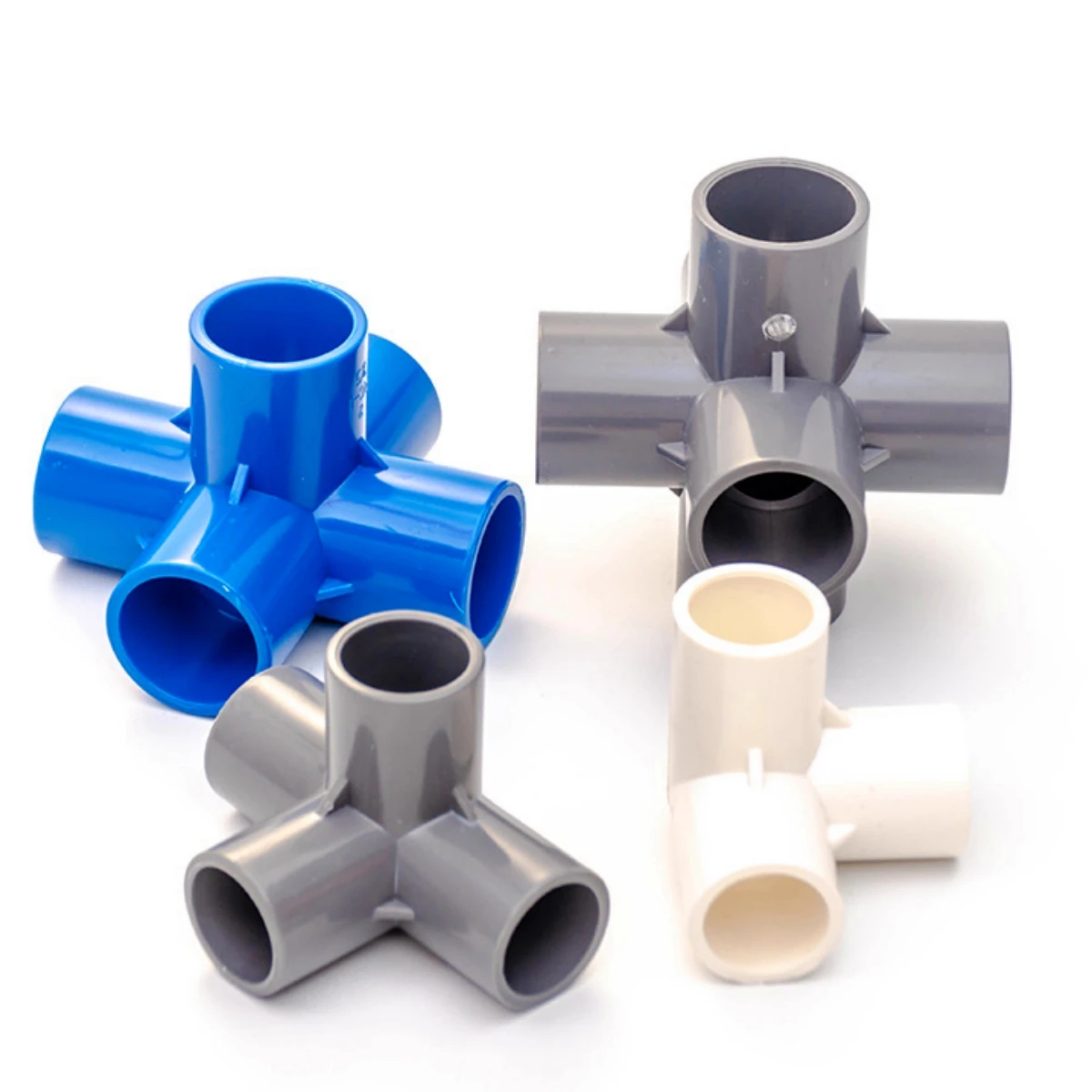 

5 шт. ПВХ трехмерные 4-сторонние соединители для самостоятельной сборки обувных шкафов, крестообразные кронштейны, пластиковые фитинги для водопроводных труб, белые/синие/серые