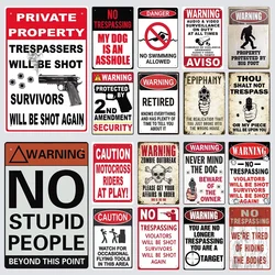 Warning Tin Sign Private Property Gun No Trespassing  Retro Vintage Plaque Danger Vedio Safety Home Door Street Bar Wall Decor
