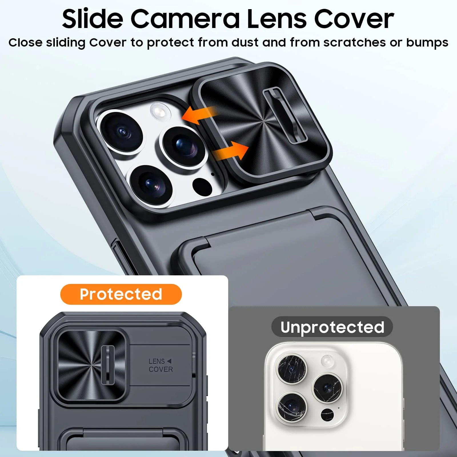 WEFOR dla iPhone 18 17 16 15 Pro Max Etui Portfel na 3-4 Karty z Podstawką, Przesuwaną Osłoną Kamery, Paskiem na Nadgarstek, Wytrzymałe i Odporne na Wstrząsy — zdjęcie produktu 5