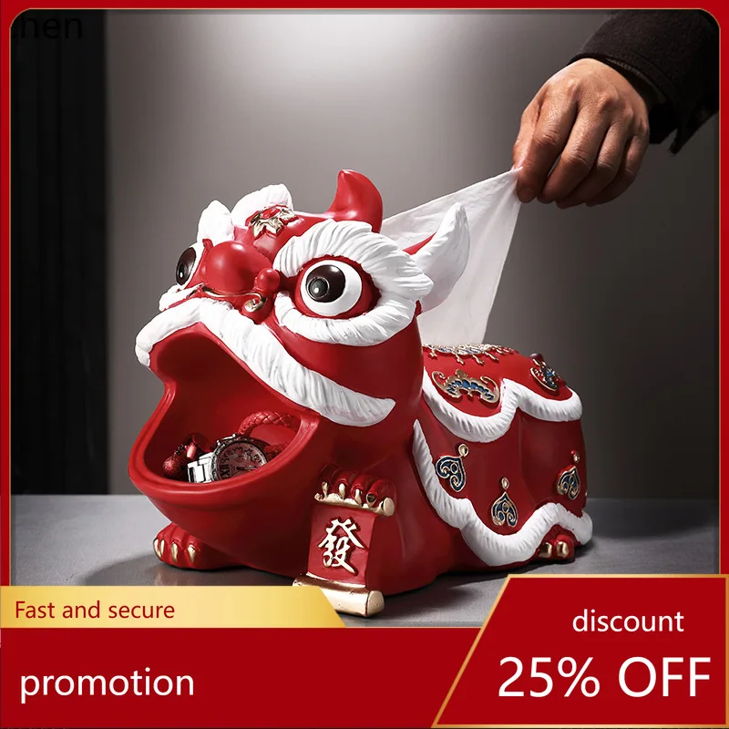 

HXL Lion Dance Tissue Box Storage Ornament Creative Decoration for Home Use