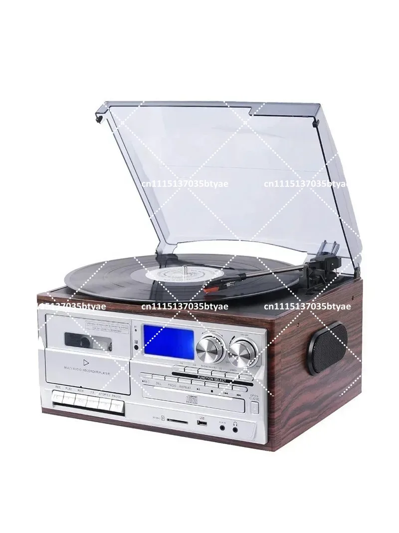 All In One Turntable Player Gramophone Vinyl Record Player With External Speakers AM FM Radio Bluetooth Cassette Play