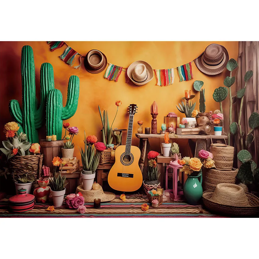 Avezano Photography Background Mexican Western Cowboy Cactus Floral  Birthday Party Decoration Cake Smash Backdrop Photo Studio