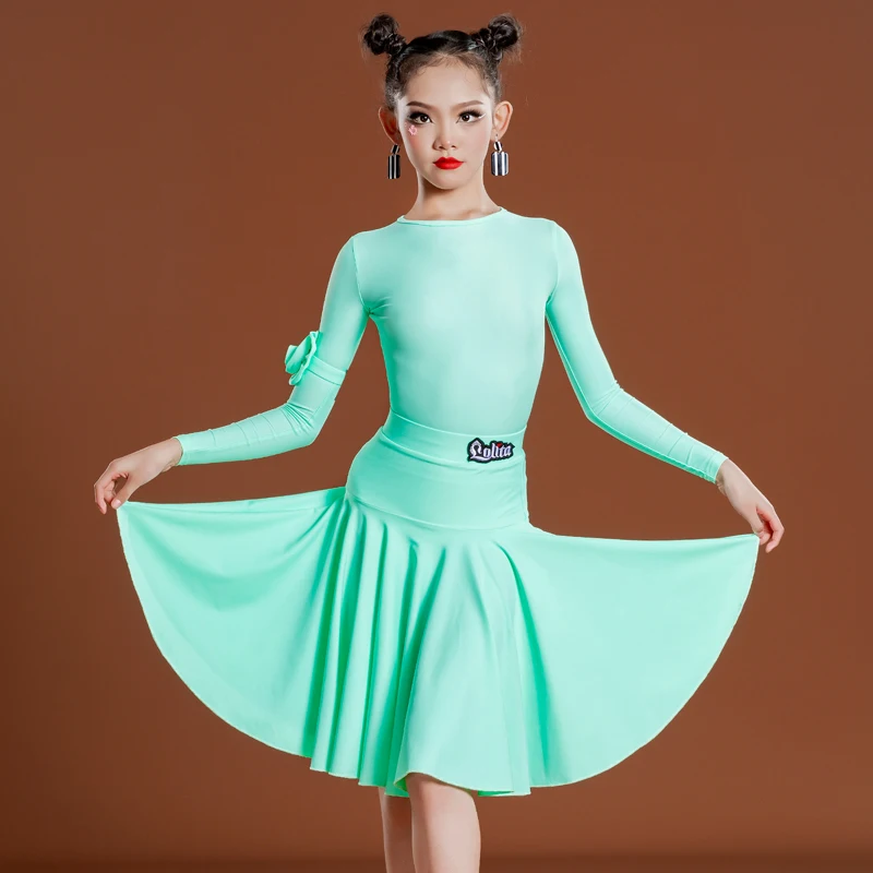 Girl's Latin Dance Dress Professional Competition Regulations Children's Standard Large Swing Skirt Set Performance Clothing