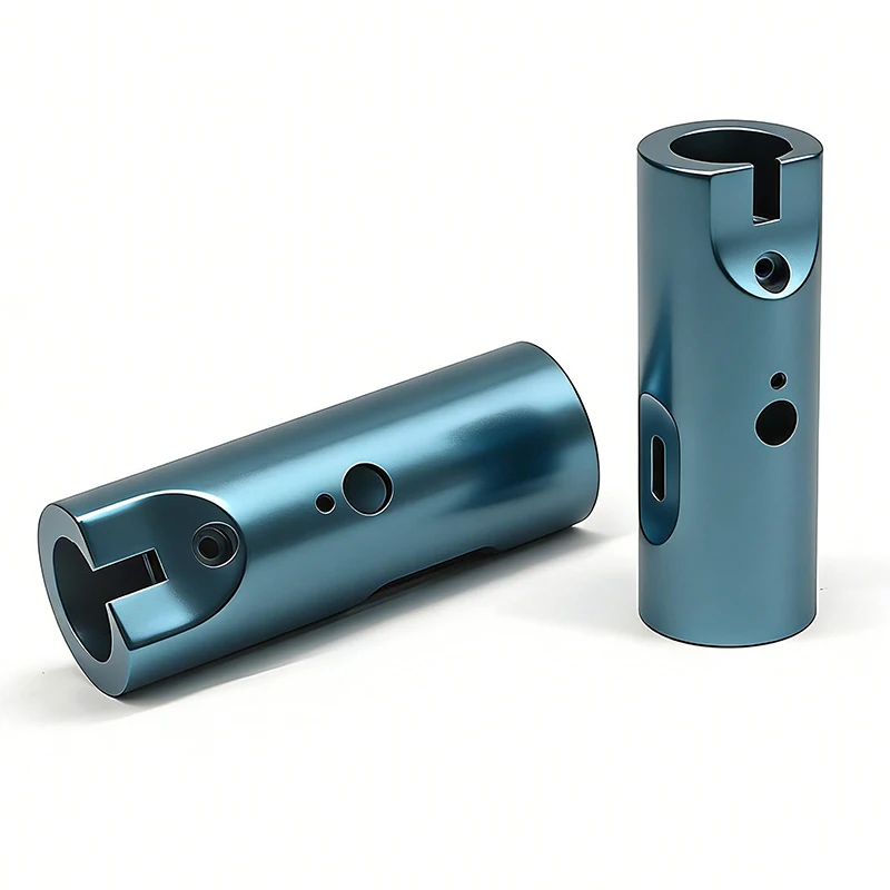 Custom CNC Turning Milling 6061 Aluminum Alloy Cylindrical Sleeve Blue Anodizing Precision Machined Aluminum Mechanical Parts