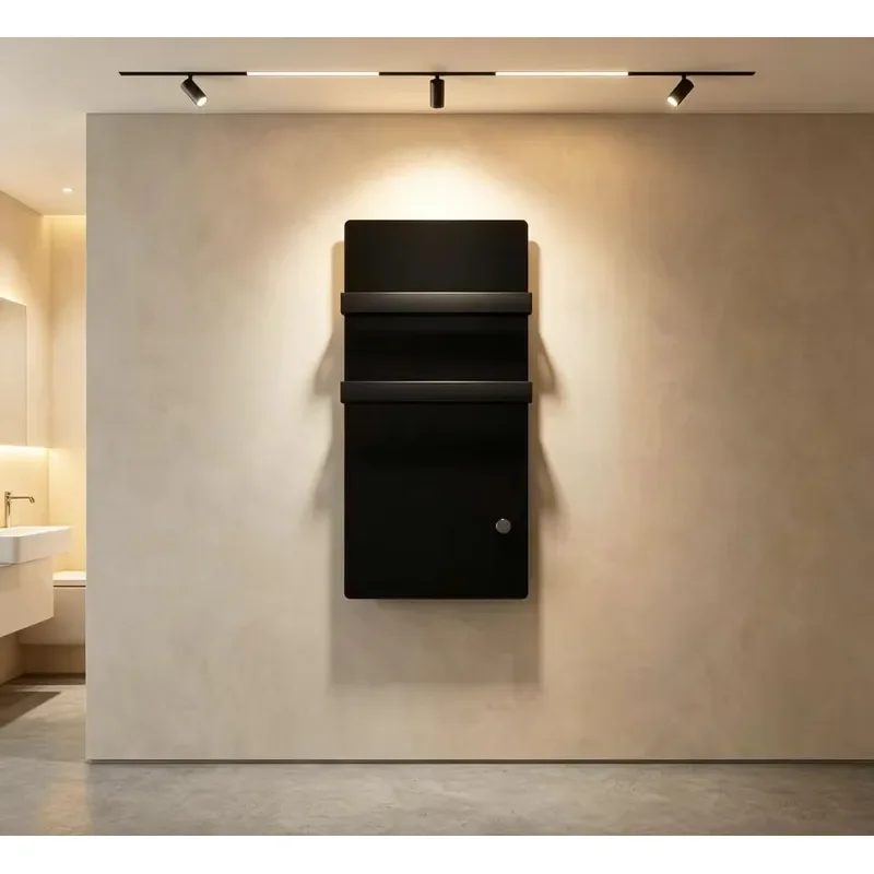Smart Electric Towel Warmer Black Glass Wall Mounted 400W Digital Display App Control Waterproof Bathroom Heating Rack Dryer