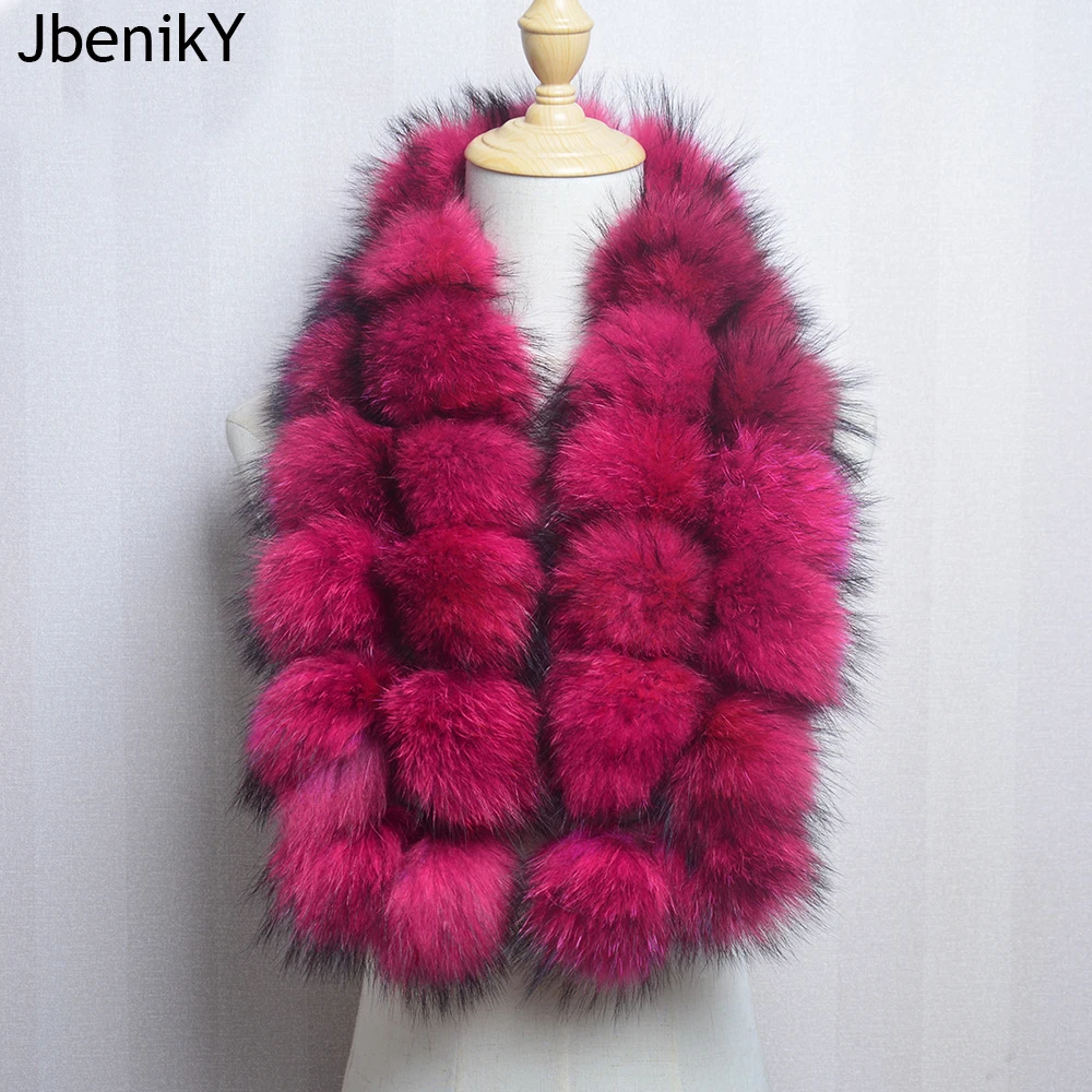 New Style Fashion Luxury Women Real Raccoon Fur Scarves Pompom Lady Winter Warm Natural Fox Fur Scarf Fluffy Genuine Fur Muffler