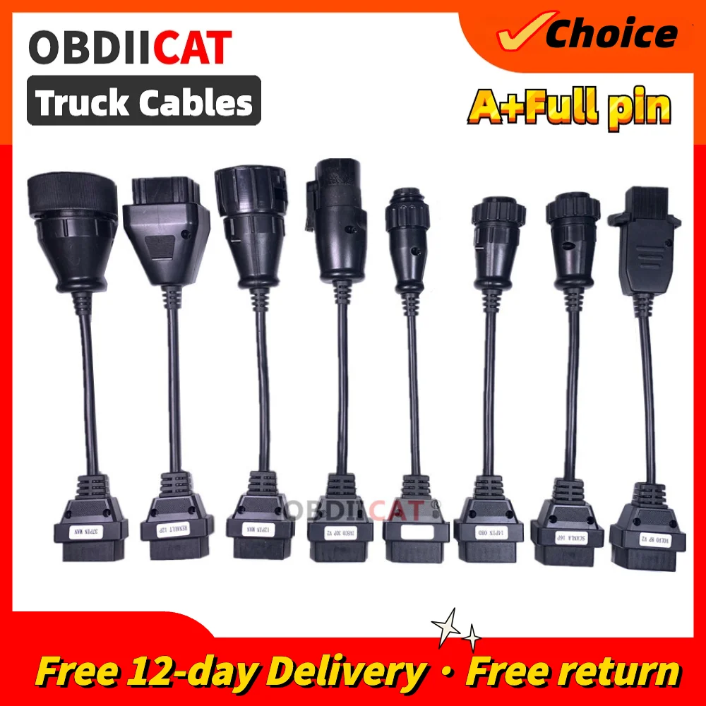 

Hot OBD OBD2 Full Set 8 Truck Cables Support VCI Pro Plus Car Diagnostic Tool Interface