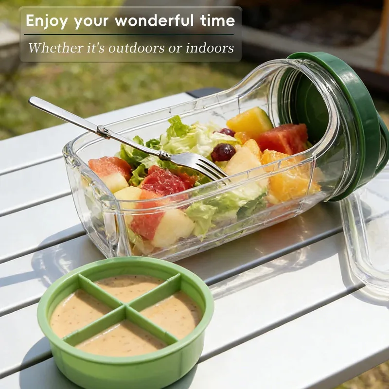 

Контейнер для салата 3-го поколения с вилкой и стаканчиком для соуса, портативный ланч-бокс для офиса и улицы, герметичный, без BPA, бутылка-шейкер для салата
