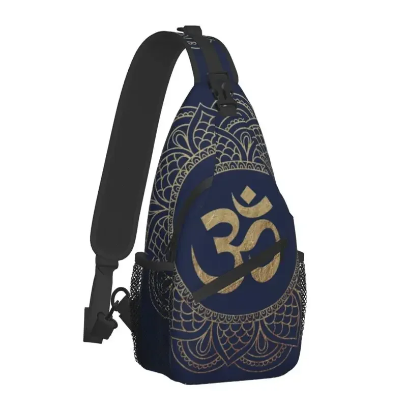 Gold Om Mandala Sling Chest Bag Buddhism Aum Yoga Meditation Crossbody Shoulder Backpack for Men Cycling Camping Daypack