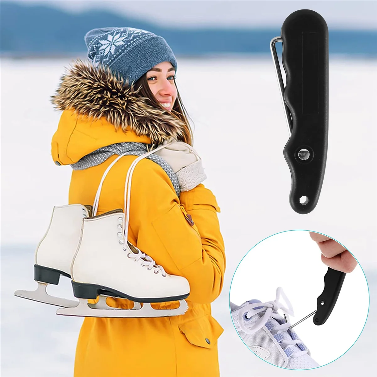 

B17CC Universal Practical for Figure Roller with Extended Hook Durable Ice Hockey Puller Portable Handle Skate Lace Tightener