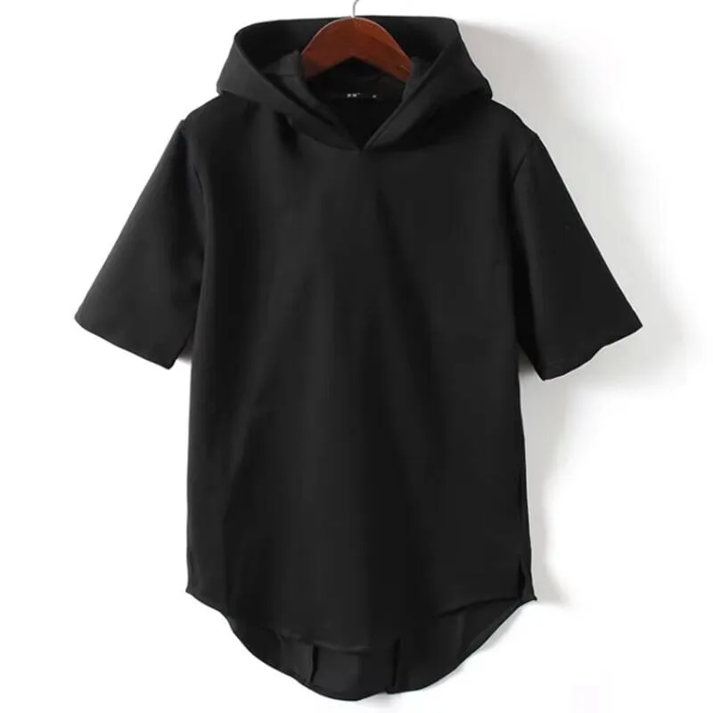 

Irregular Trend Fashion T-Shirt Men's Hooded Sleeve Short Hem Half Sleeve T-Shirt Spring And Summer Large Size Short Sleeve