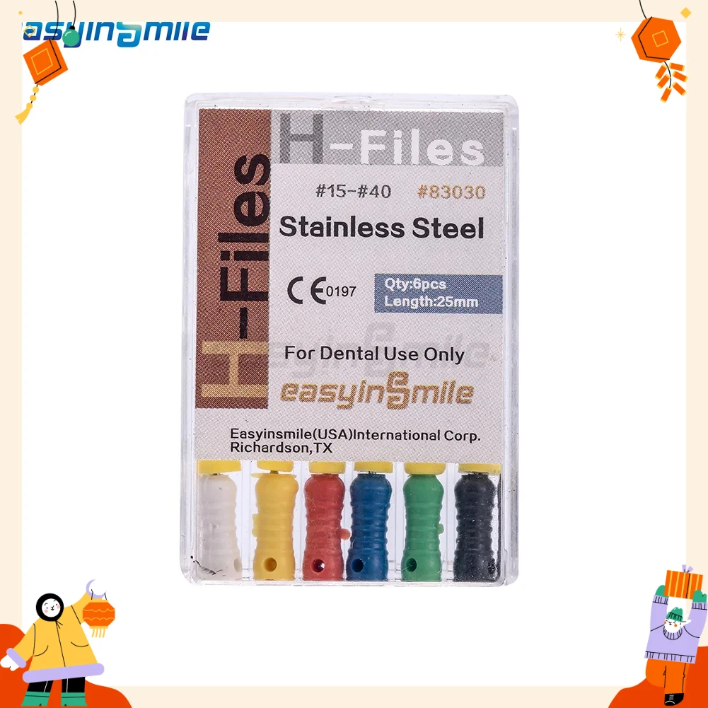 

10packs(60pcs) Endo H Files Easyinsmile Dental Root Canal Files Hand Use File Stainless Steel #15-40/ 45-80 Mixed 25MM
