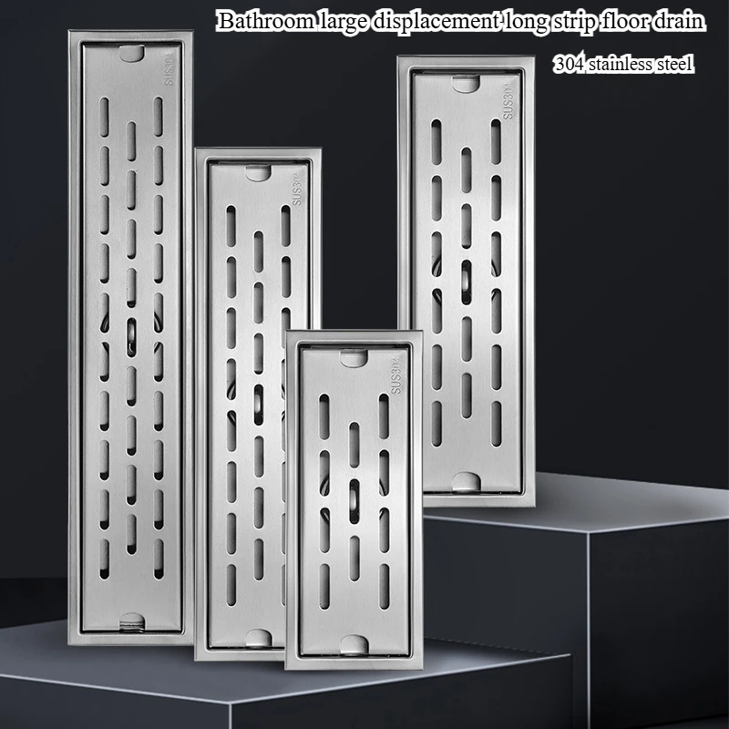 

304 Stainless Steel Deodorization Type Drains Long Strip Bathroom Floor Drains, Quick water drainage and odor control