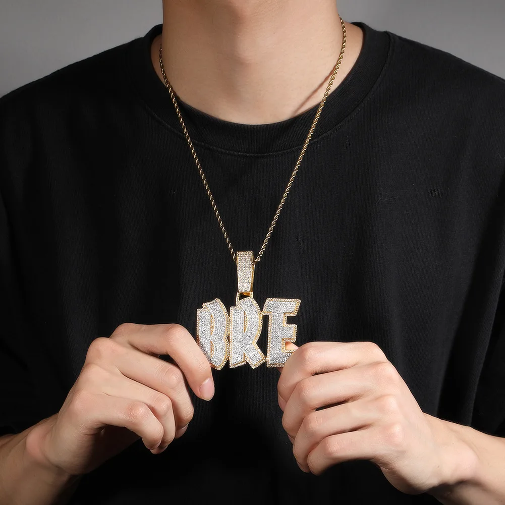 DIY Splicing Hip Hop Letter Necklace For Men Personalized Crystal Bubble Name Pendant Customized Letter Jewelry Christmas Gift