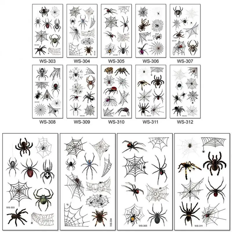 Horror Dark 3D Spider Temporary Tattoo Stickers For Halloween Waterproof Hand Arm Body Art Fake Tattoo Sticker Women