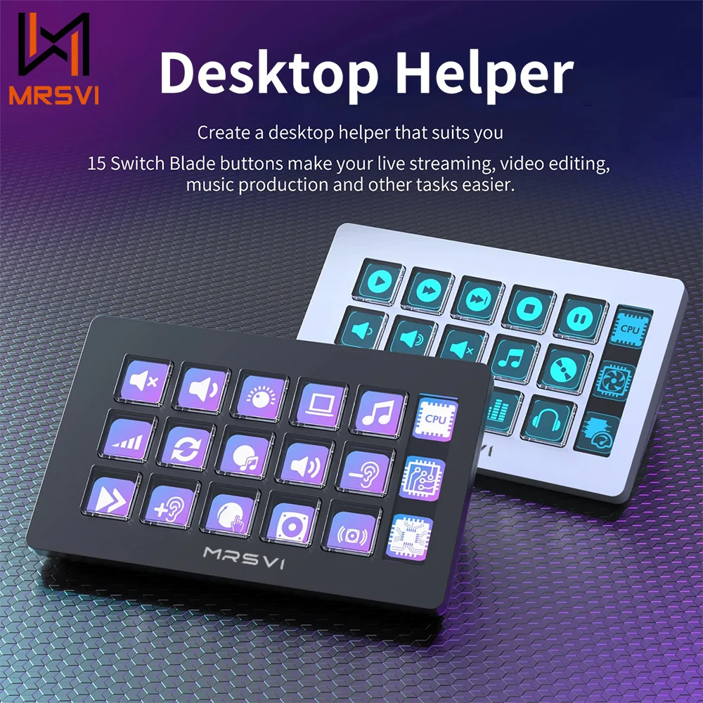 MRSVI 293S Visual Keyboard Multifunctional Console Panel Assistente de Desktop15 Macro Keys Trigger Actions For Windows/Mac