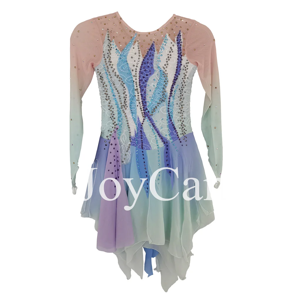 JoyCan-فستان التزلج على الجليد للفتيات ، دنة زرقاء ، شبكة مطاطية ، ملابس الرقص المنافسة ، حسب الطلب
