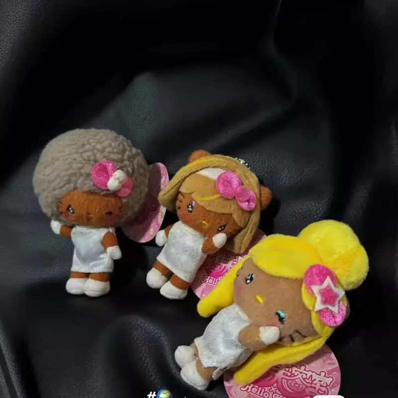 

10Cm Sanrio Beauty Salon Three Sisters Series Black Skin Hello Kitty Plush Backpack Hanging Ornaments Girls Clothing Decoration