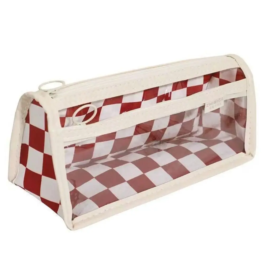 Stationery Transparent Checkerboard Pattern Pen Case PVC High Capacity ' Pencil Cases Portable Kawai Lattice Pencil Bag Gifts