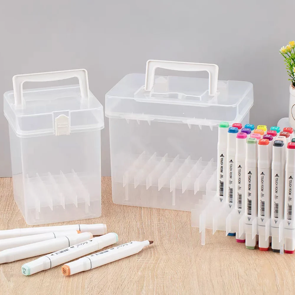 caixa de armazenamento de marcadores portateis aquarela desenho pen case para pintura organizador de papelaria de plastico 12 grids 24 grids 36 grids 48 grids 60 grids 01