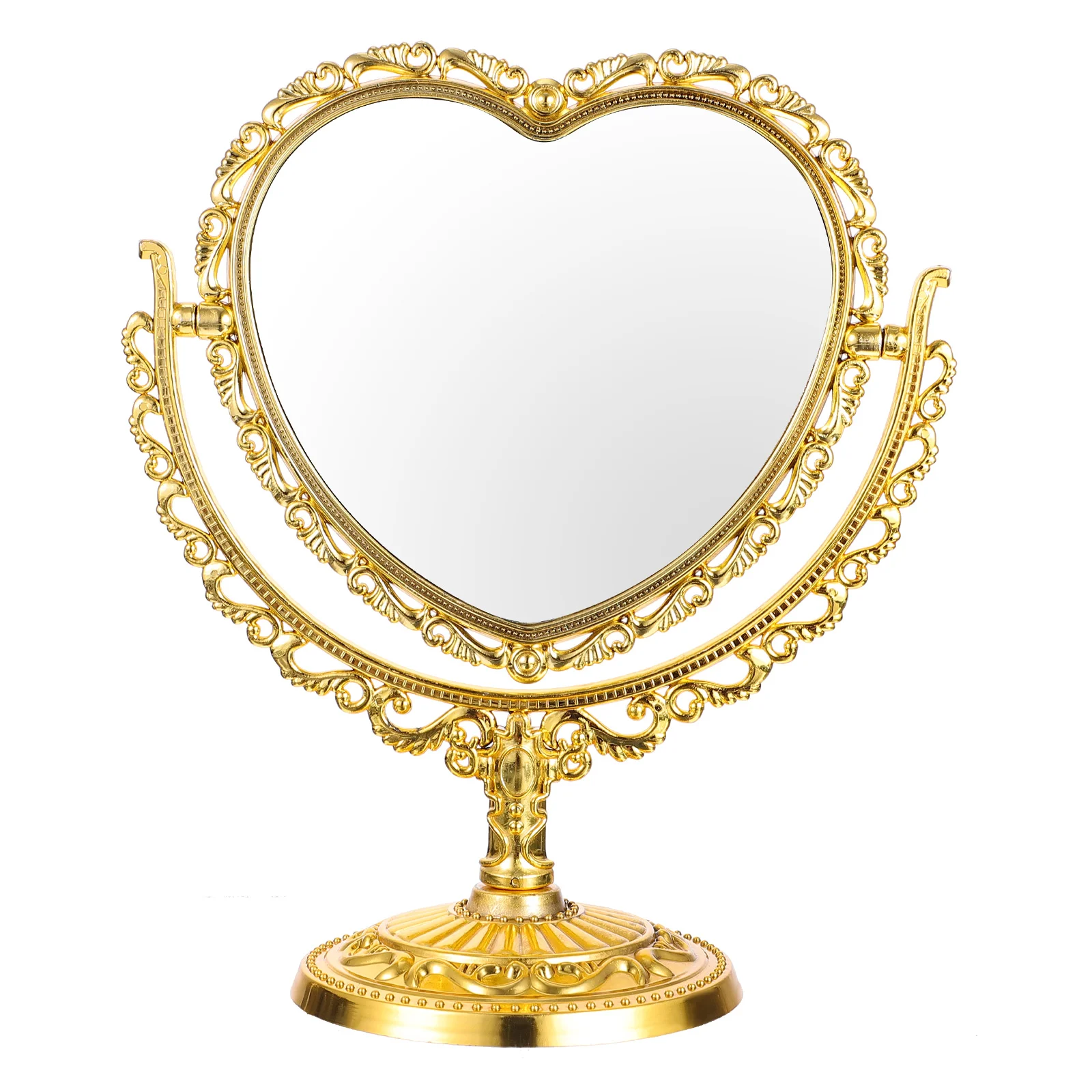 Desk Mirror Double Side Vanity Travel Decoration Vintage Plastic Heart Shaped Coquette Tabletop Makeup