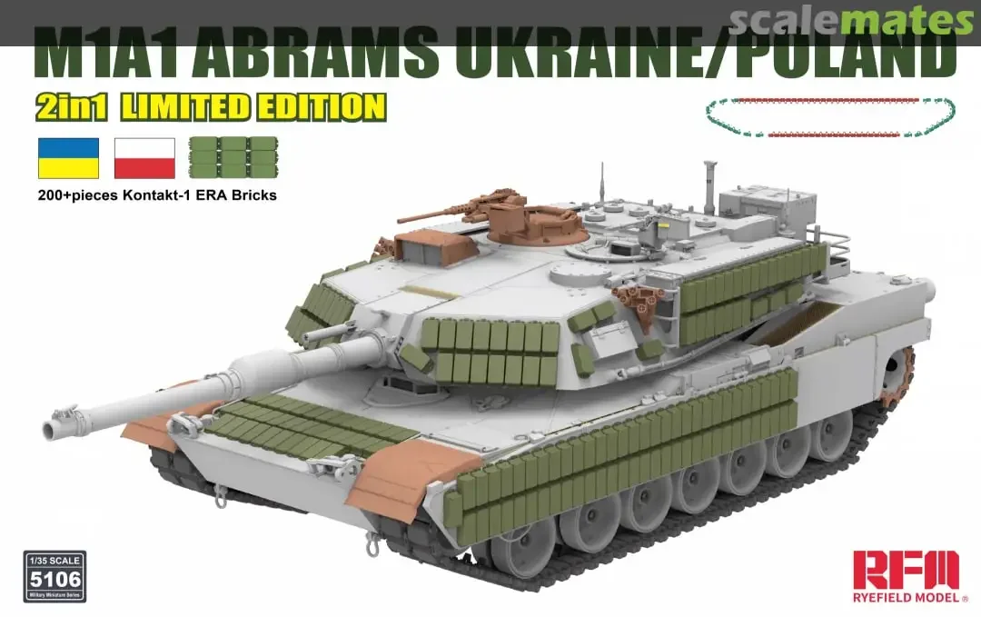 Ryefield Assembly tank model kit RM-5106 M1A1 Abrams Ukraine/Poland 2in1 attached reactive armou 2in1 Limited Edition 1/35 Scale