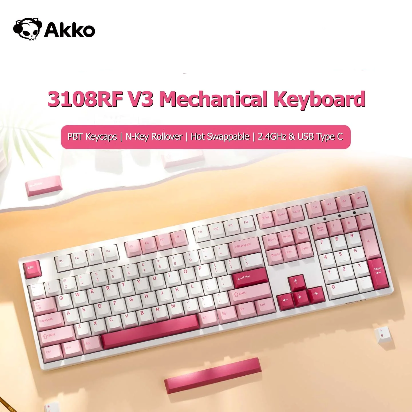 Akko 3108RF Keyboard 100% Full Size RGB Cherry/MOA Profile Keycaps 2.4GHz & Wired Dual-mode Mechanical Keyboard for Office Game
