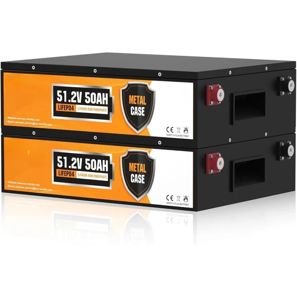 

48V 100Ah (2Pack 48V 50AH) LiFePO4 Solar Batteries, Metal Case Lithium Battery, Built-in BMS, Replacement of AGM, for