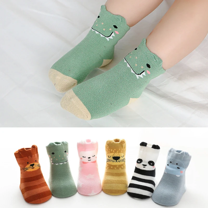 2023 Cute Cartoon Animal Patchwork Long Slippers Autumn Spring Warm Cotton Anti-slip Thermal Baby Home Floor Socks for Children