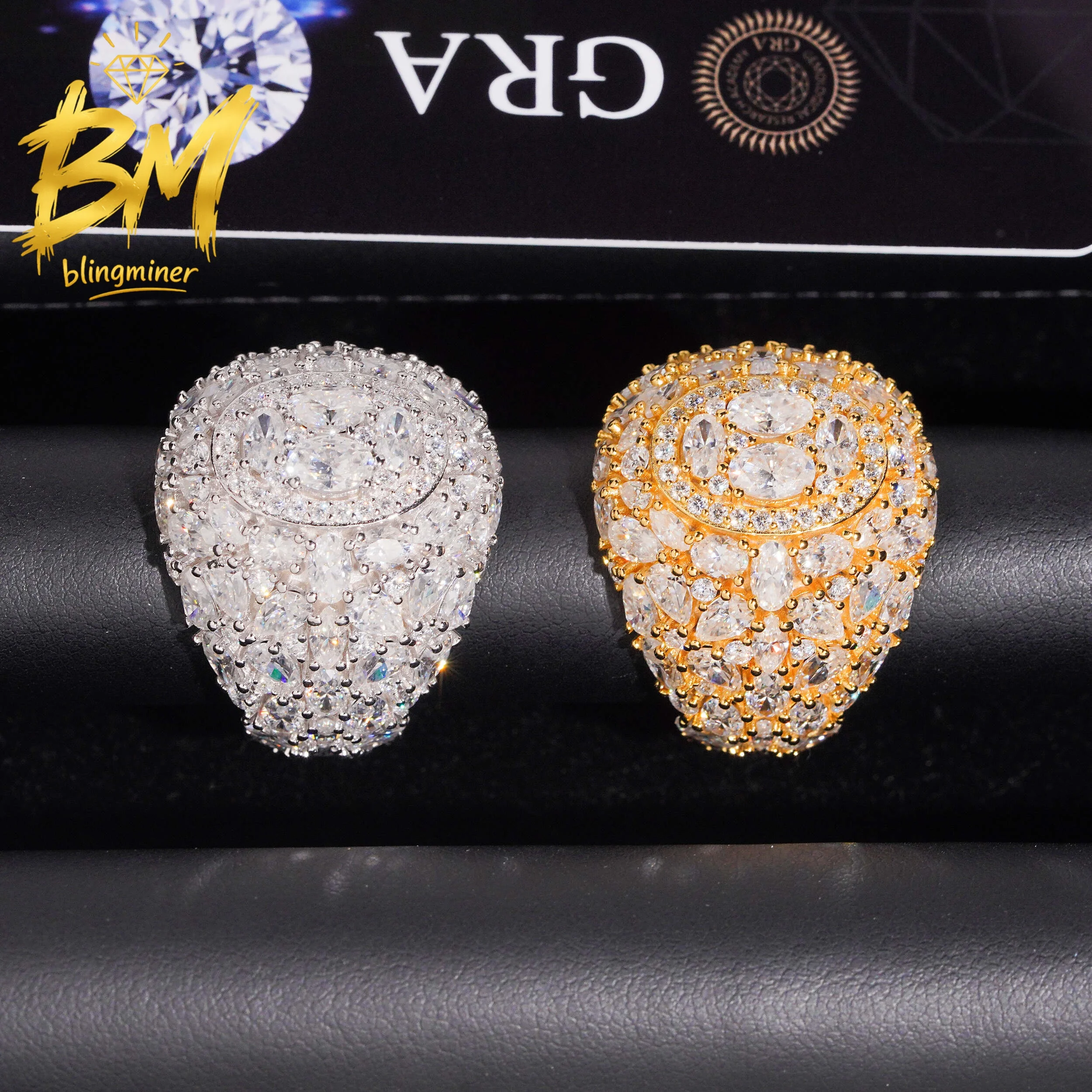 Blingminer Hip Hop Oval VVS Moissanite Rings For Men Women S925 Silver Finger Jewelry Pass Diamonds Tester GRA Free Shipping