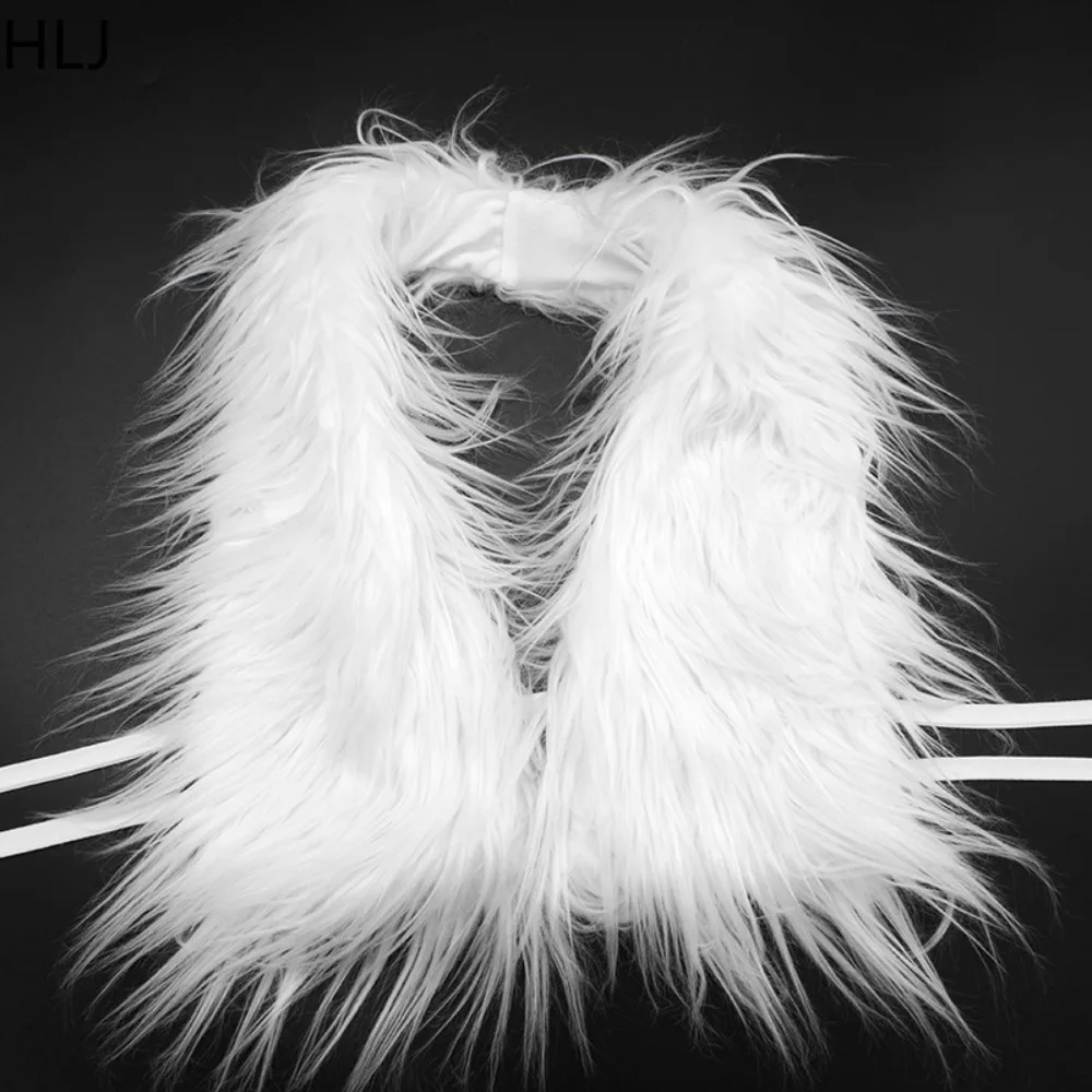 HLJ شتاء جديد مثير الفراء المرقعة 2 قطعة مجموعة للمرأة وتتسابق الرسن أكمام عارية الذراعين المحاصيل بلوزات وسراويل الإناث الشارع الشهير