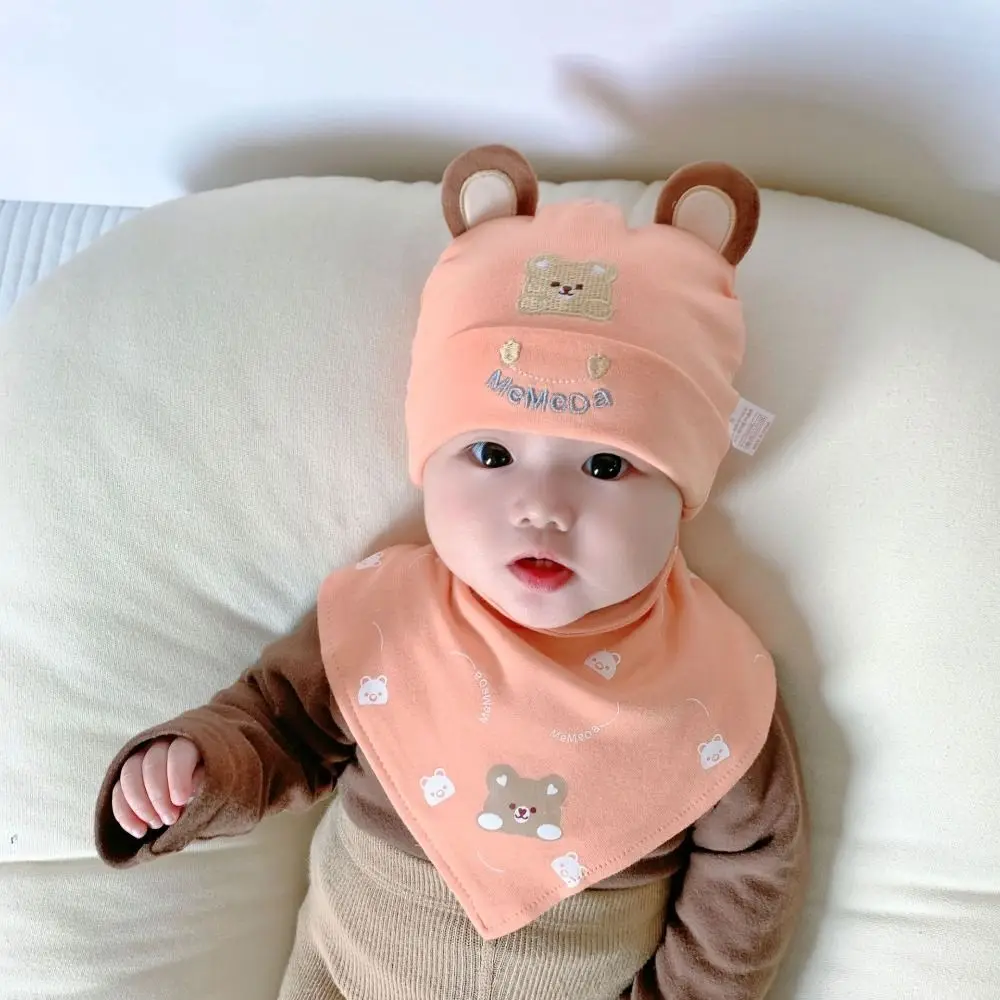 Set Syal Beanie Katun Kartun Pelindung Telinga Topi Salju Hangat Musim Dingin Syal Segitiga Topi Tebal Anak Laki-laki Perempuan Bayi