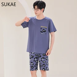 SUKAE-Conjunto de Pijamas de algodón para hombre, ropa de dormir de estilo minimalista, pantalones cortos de ocio para el hogar, ropa de dormir de moda para niños, L-5XL de verano