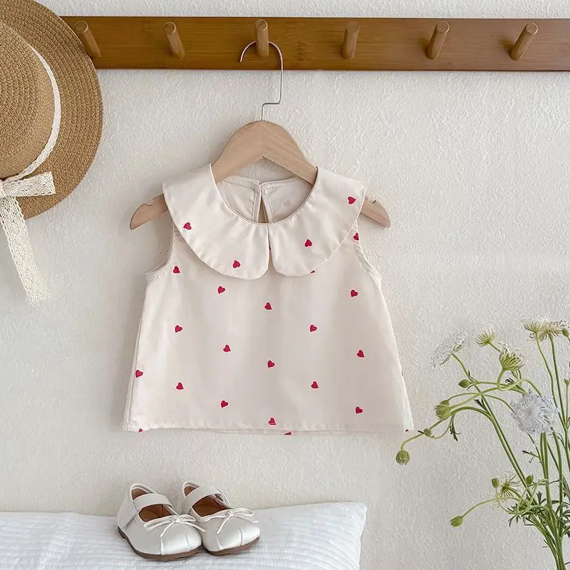 Girls' Summer Doll Collar Vest Children's New Set Girls' Love Two Piece Set Lace Fashionable Forest Series