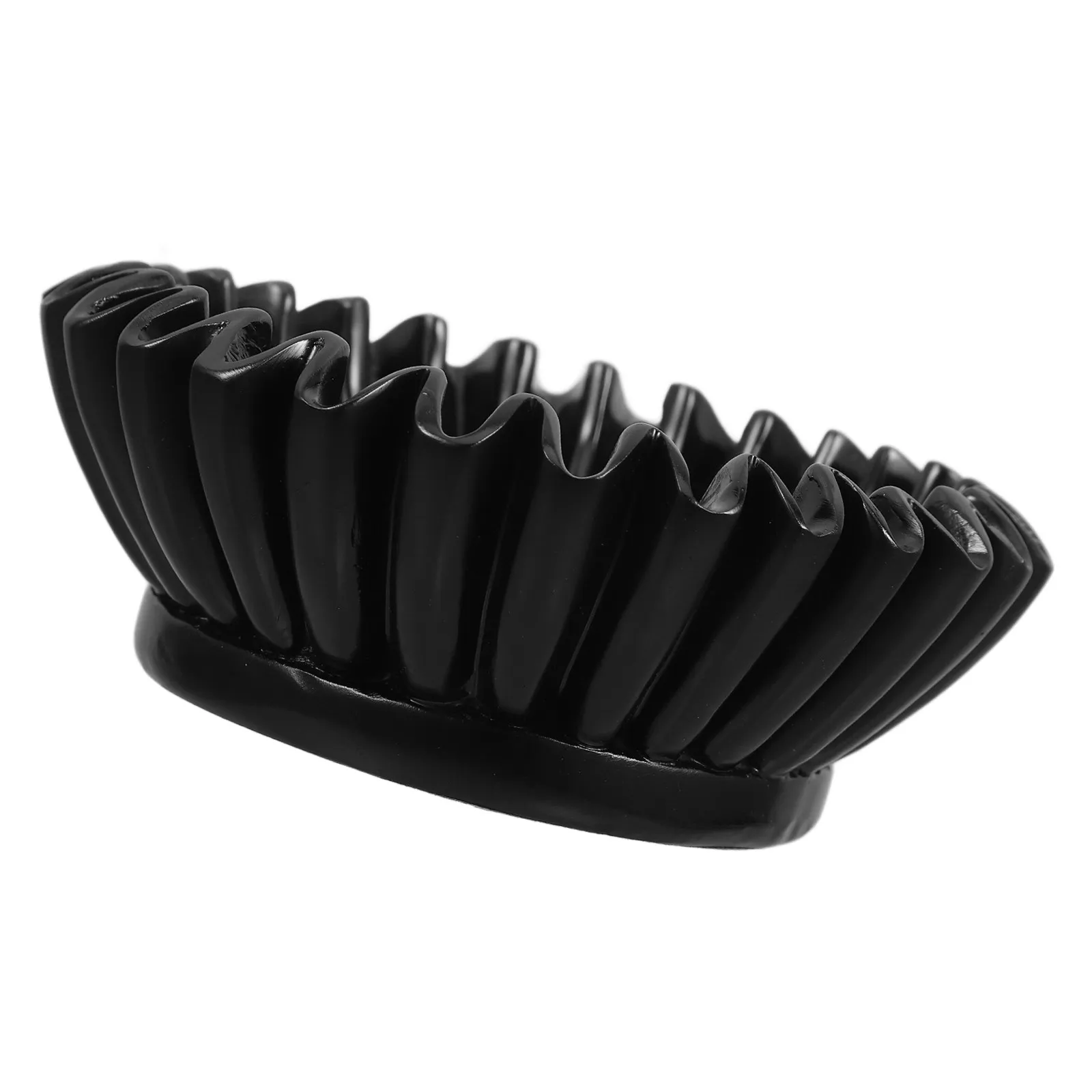Fluted Ruffle Decorative Bowl Black Resin Craftsmanship Stylish Scalloped Home Decor Bowl for Entryway Keys Living Room
