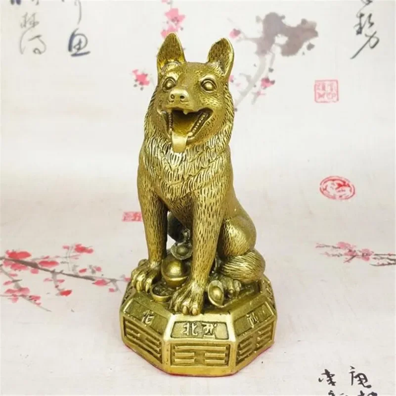 COPPER STATUE Collection Chinese Fengshui Bronze Zodiac Lovable Animal Dog Money Coin Wealth Statue