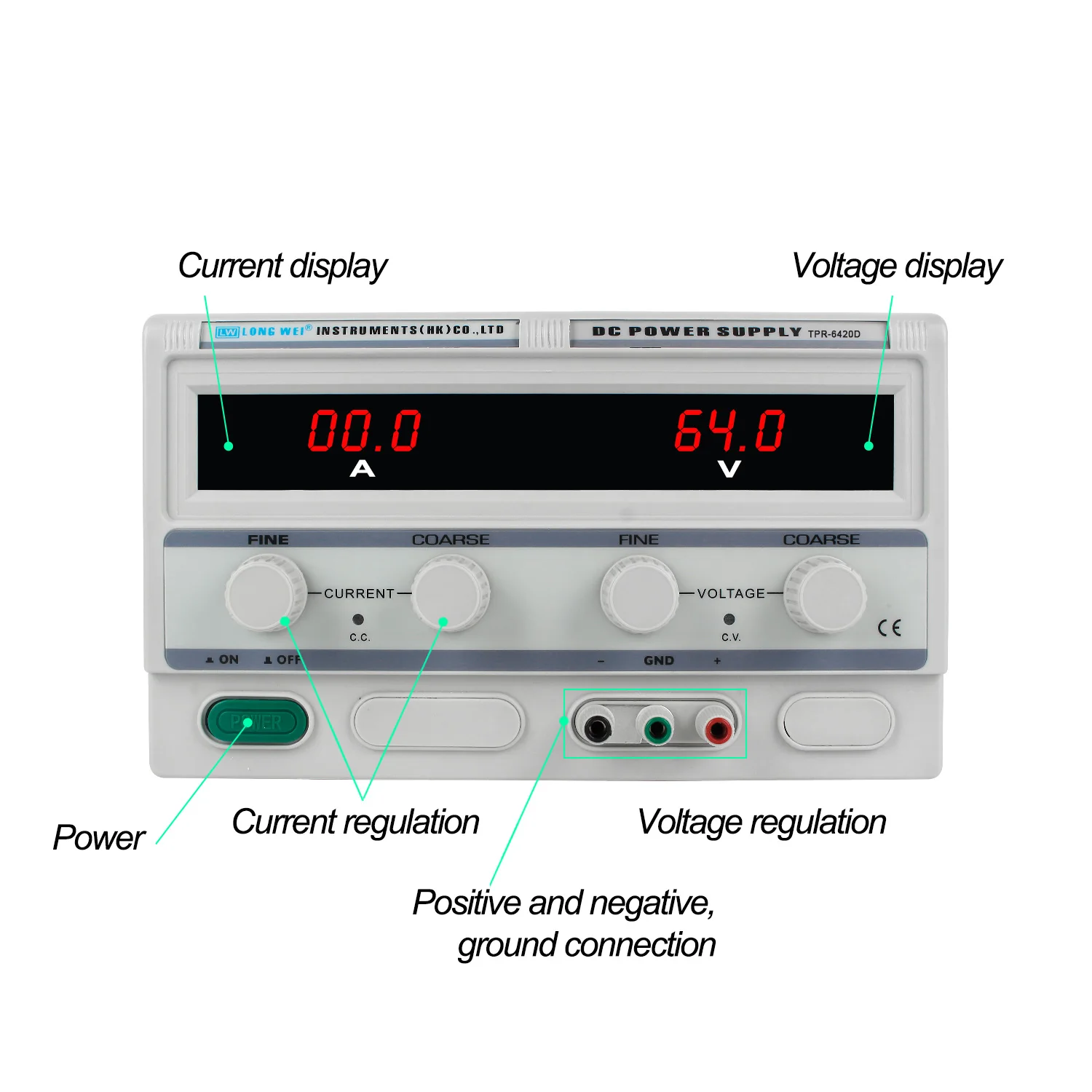 Longwei TPR-6420D 64V 20A LED Digital High Stability Linear DC Power Supply Lab Adjustable Regulated Supply