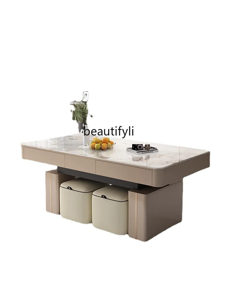 

Intelligent Voice Electric Lifting Coffee Table Dual-Use Living Room Home Multi-Function Stone Plate Coffee Table