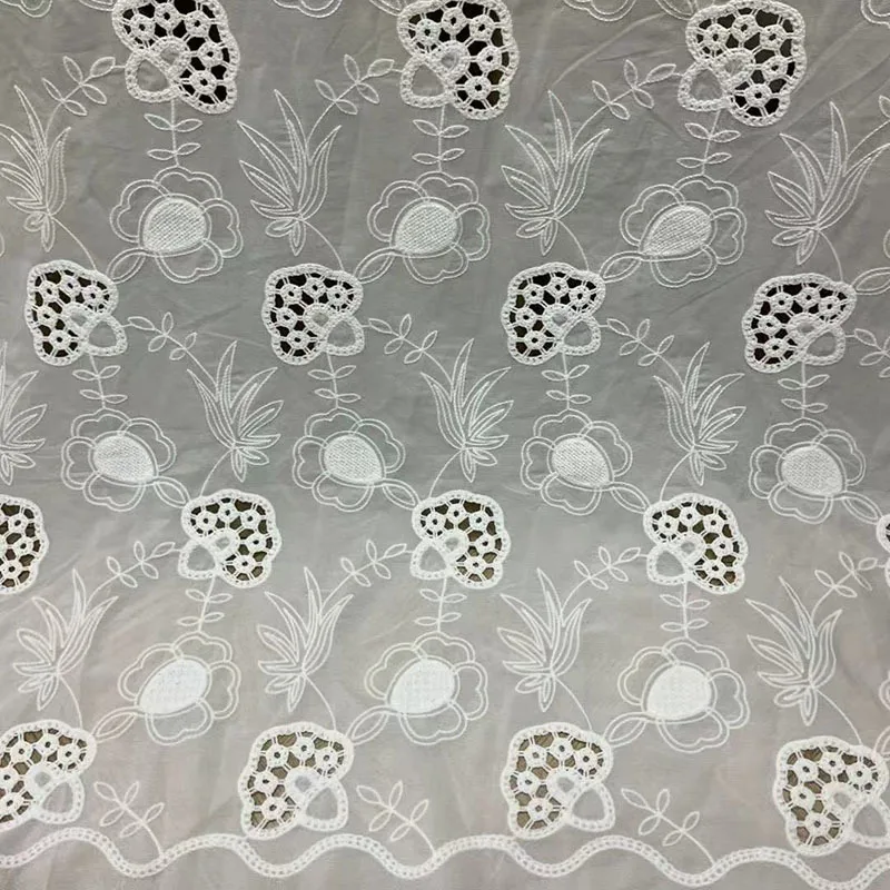 

New milk silk laser full-width embroidered mushroom floral lace chiffon fabric used for dresses, fashion home decor textiles