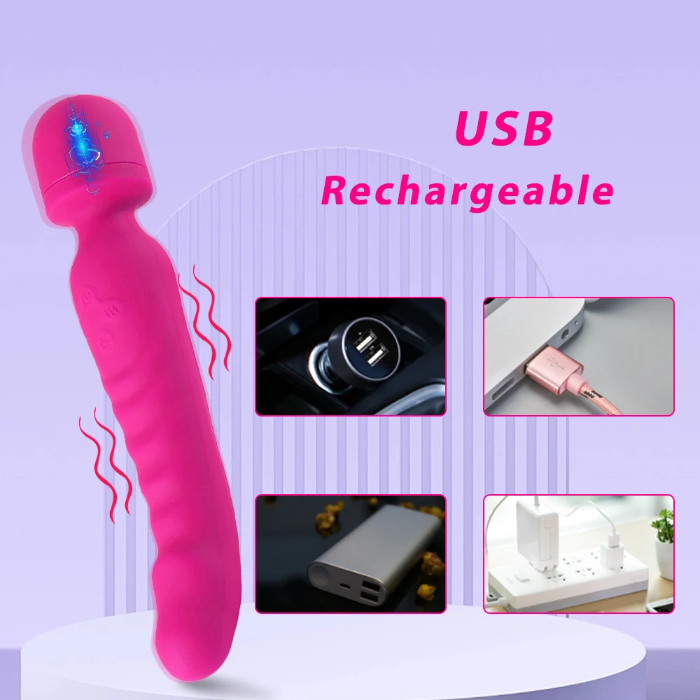 Dildo G Spot Vibrator for Women AV Magic Wand Massage Masturbator Vibrator Clit Stimulator Silicone Heating Sex Toys for Women