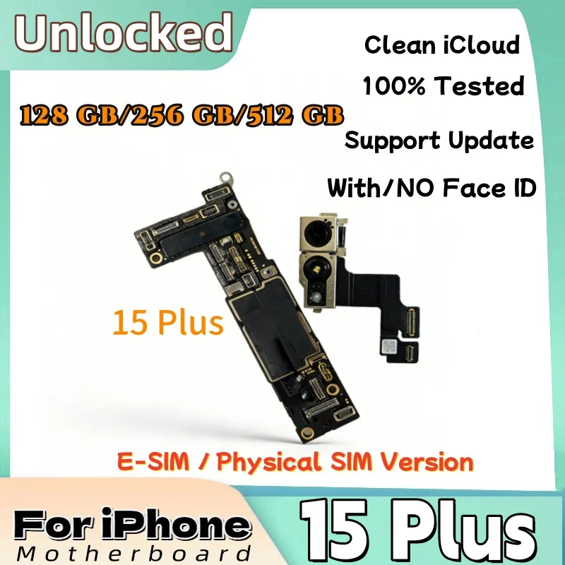 Fully Unlocked Authentic Mainboard For iPhone 15 Plus Motherboard Clean iCloud With/Without Face ID IOS System Logic Board