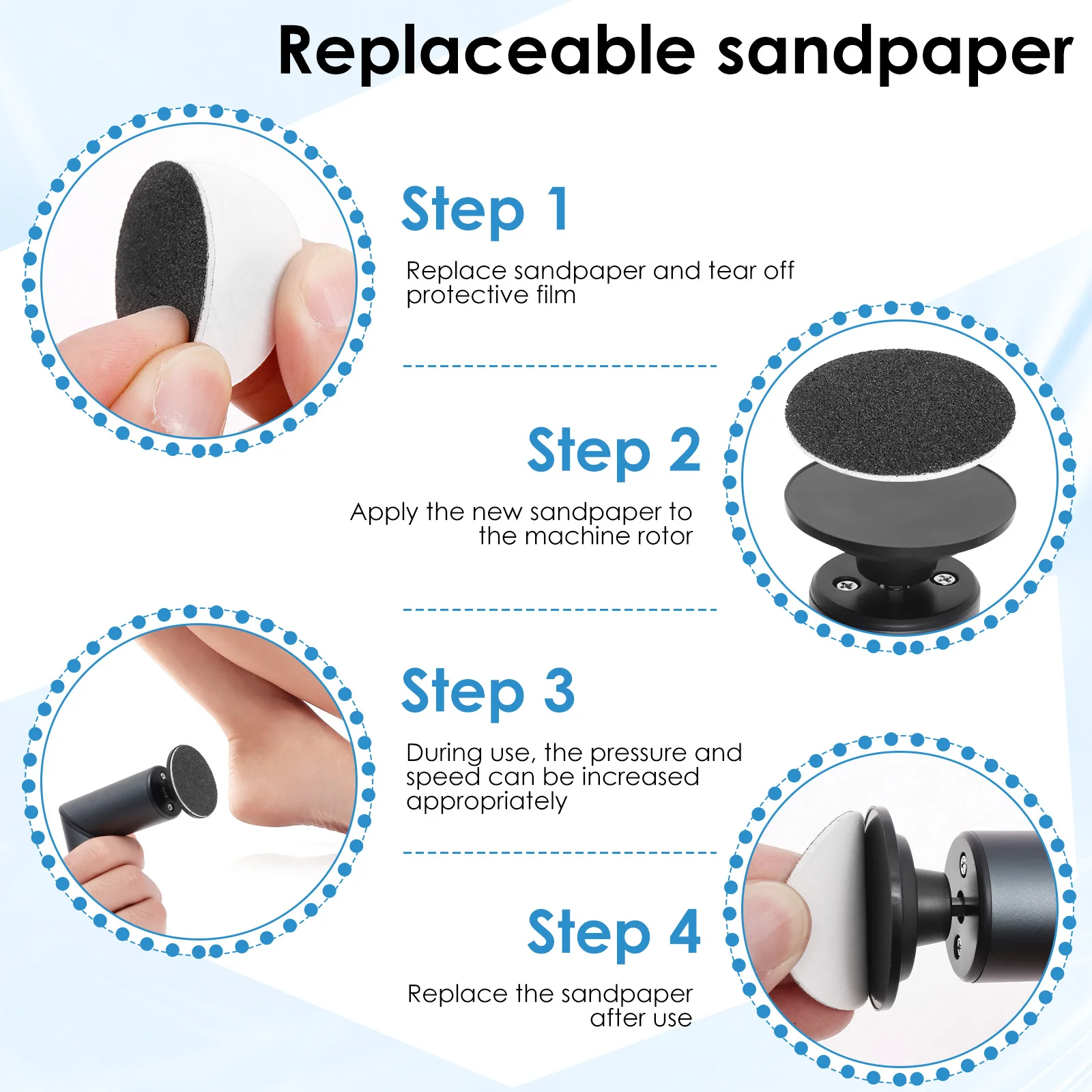 Elektrischer Hornhautentferner, faltbares Pediküre-Werkzeug mit Schleifpapier und Schleifkopf, verstellbare 9-Gang-Fußfeile, Hornhautentferner