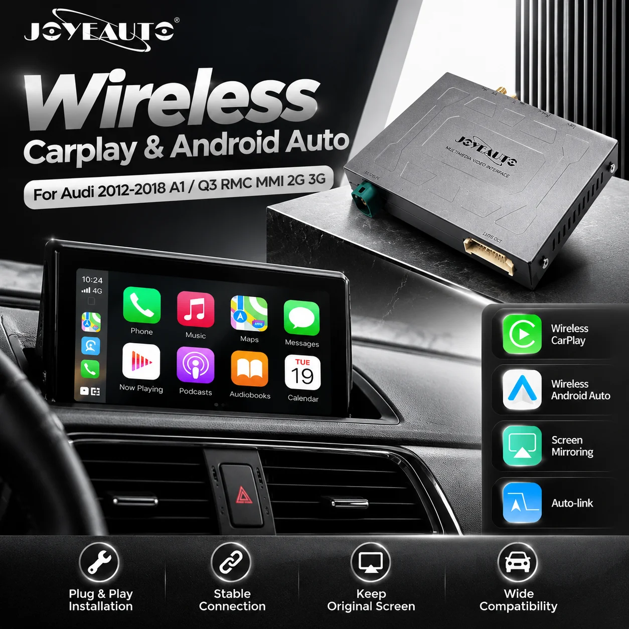 JoyeAuto For Audi A1 Q3 2012-2018 RMC MMI 2G 3G Wireless CarPlay Android Auto AirPlay Mirror Retrofit Kit