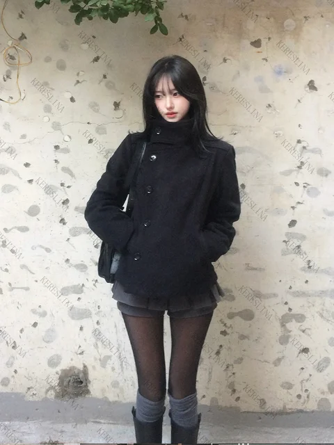 Street autumn/winter solid color women's turtleneck coat Y2K hip-hop retro Harajuku cute casual fashion versatile new women tops 4