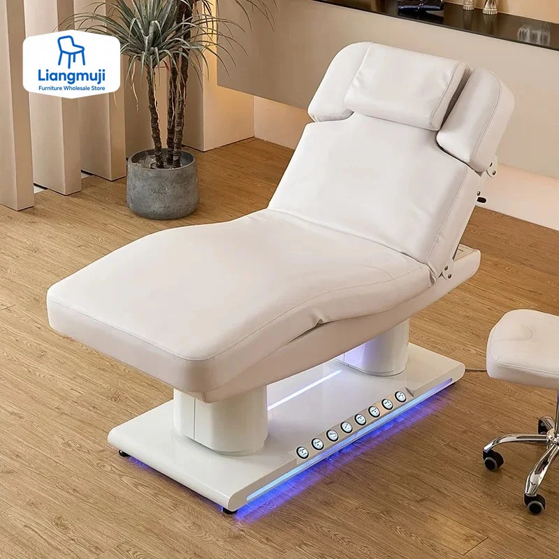 

New Design Comfortable Massage Bed White Gold Beauty Salon Electric Cosmetic Facial Spa Lash Massage Bed tables de massage